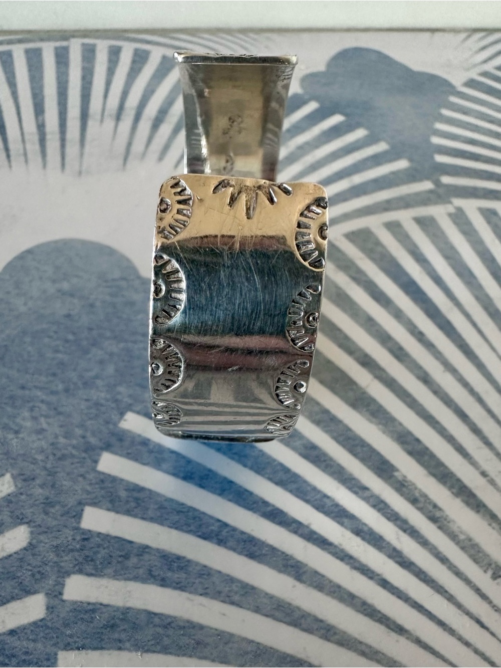 Vintage Native American Sterling Silver Turquoise Inlay Heavy Cuff Bracelet - Picture 7 of 16